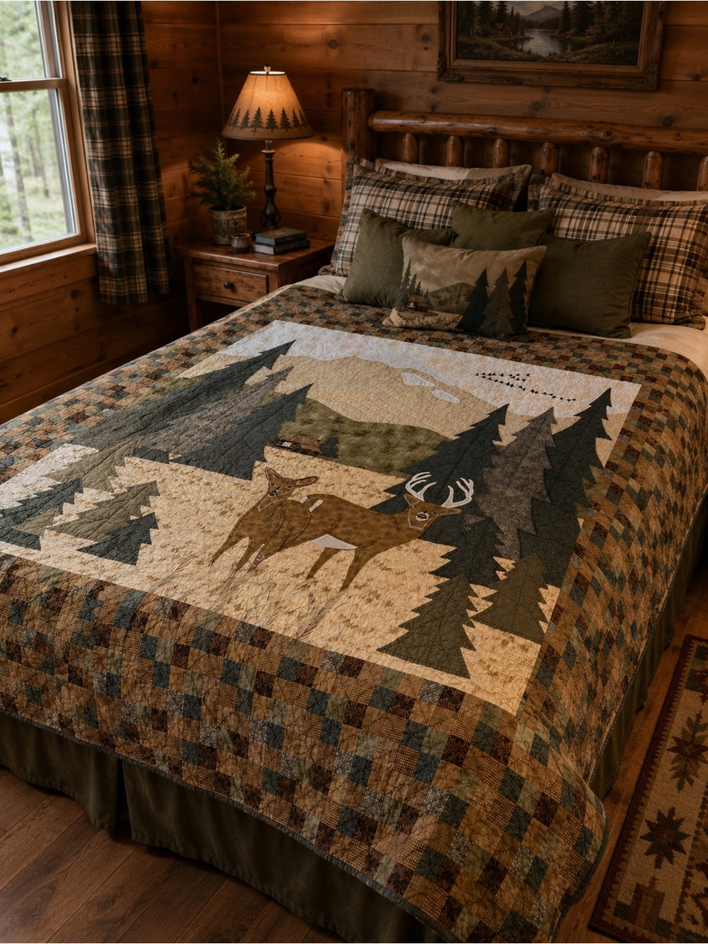 Deer Woodland Quilt Bedding in Brown and Green by Donna Sharp Cabincore
